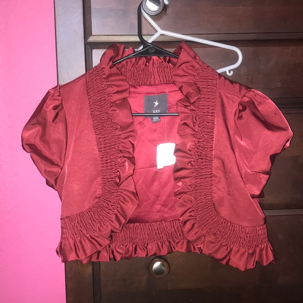 Burgundy Ruffle Semi-Formal Jacket